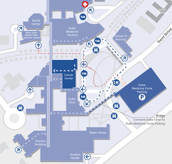 Map to PG1 parking for the Trent Semans Center