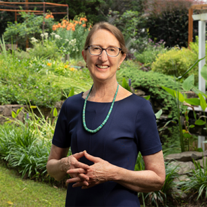 Barbara Sheline in her garden