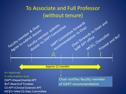 Chart showing he APT Promotion Process to Associate and Full Professor without tenure