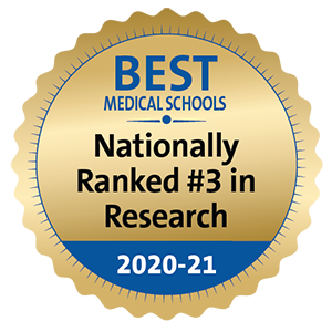 Seal: Best Medical Schools Nationally Ranked #3 in research 2020-21