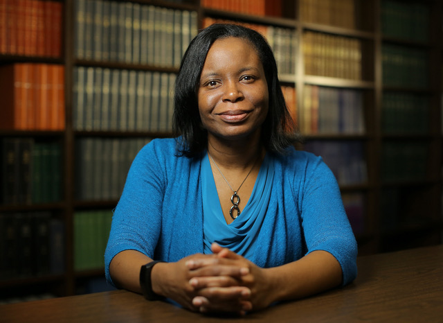 portrait of woman in a library