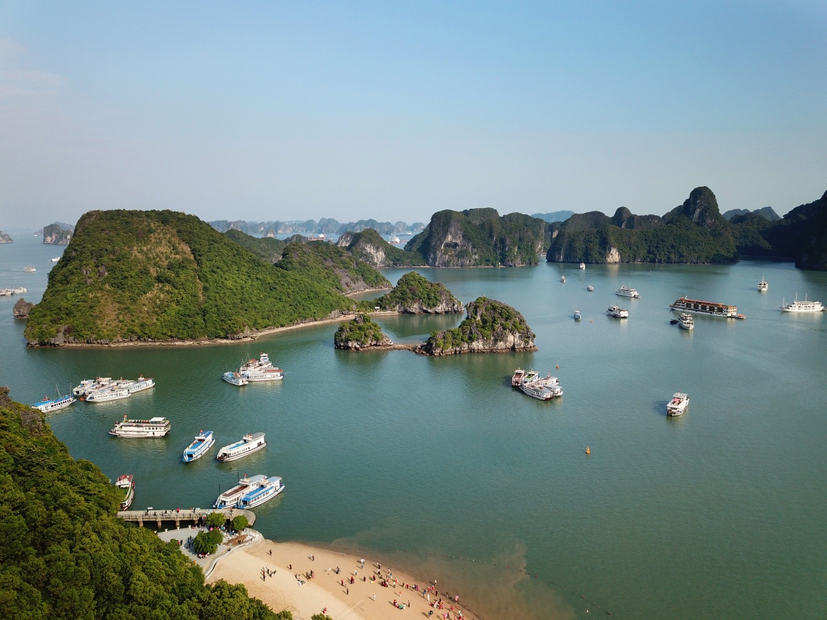 Ha Long Bay, scenic view of water and islands