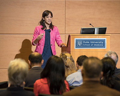 Charlene Wong, MD, MSHP, speaks as part of the Duke University School of Medicine's Clinical Research Day in 2018. Photo by Les Todd.