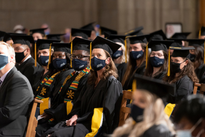 Duke PA Graduates wearing Duke blue masks