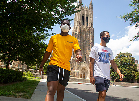 Prince Boadi,  tours the campus with fellow first-year student John Atwater.