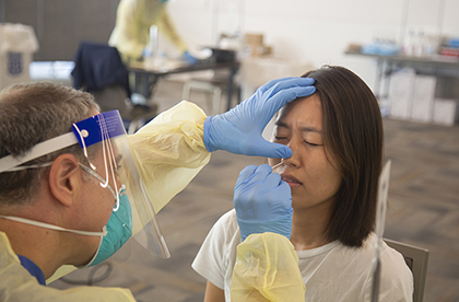 Student getting a COVID test