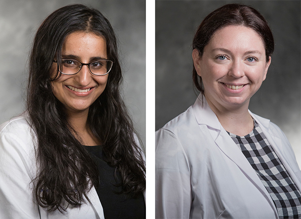 portraits of two women in white coats