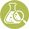 Research Icon: erlenmeyer flask and magnifying glass