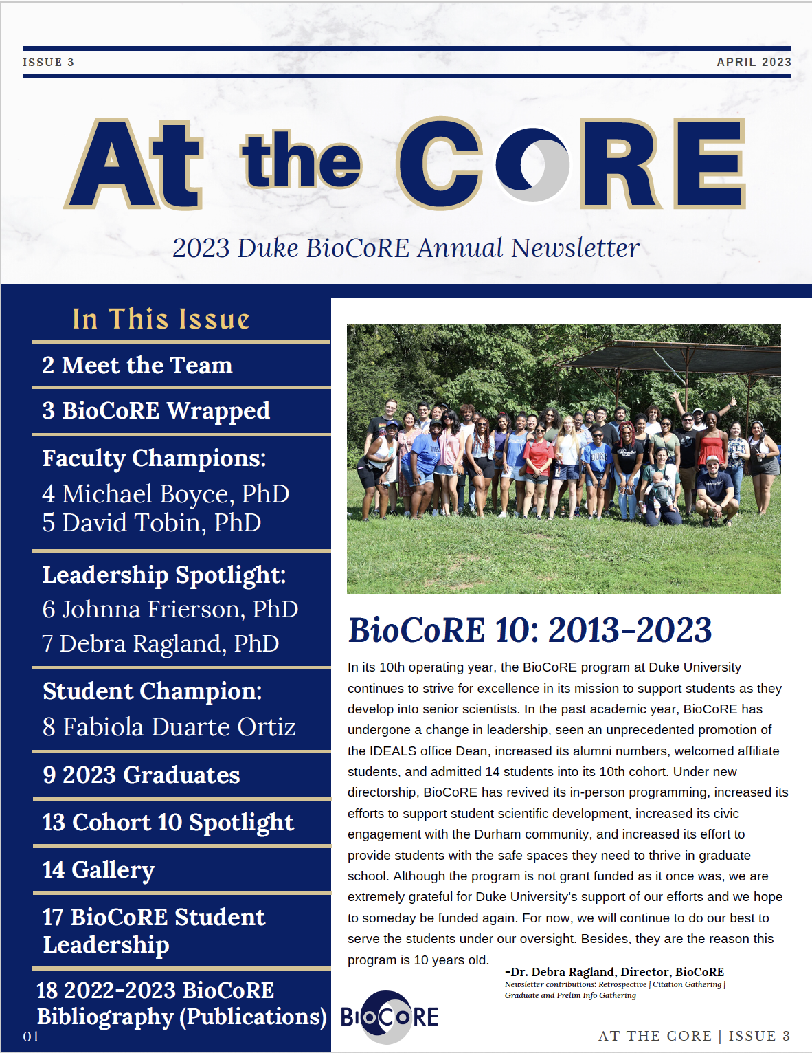 Front page of BioCoRE newsletter
