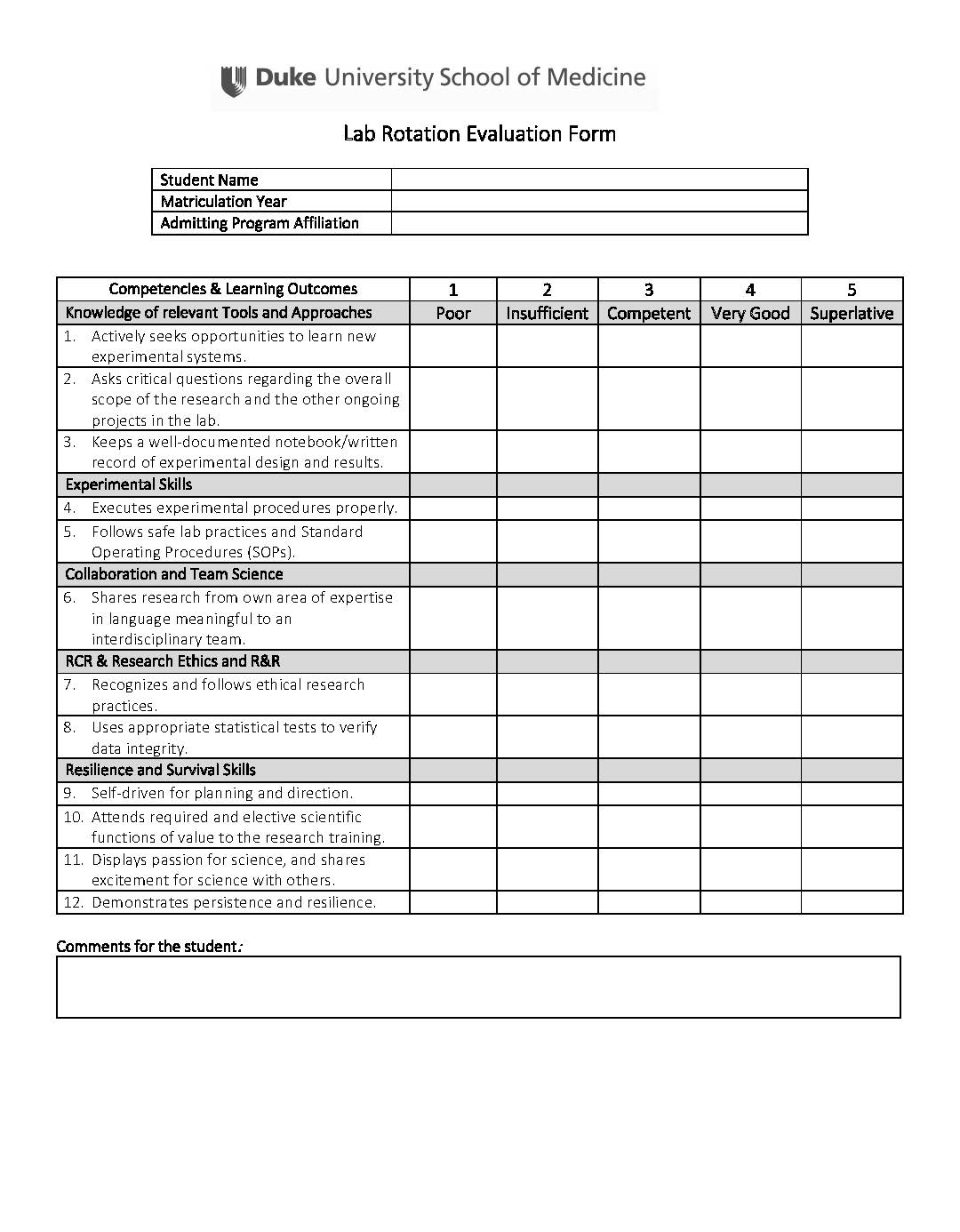 Lab Rotation Evaluation Form