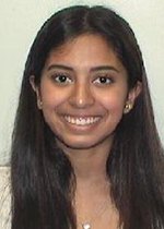 Headshot of Neha Majety with hear brown hair in front of her shoulders