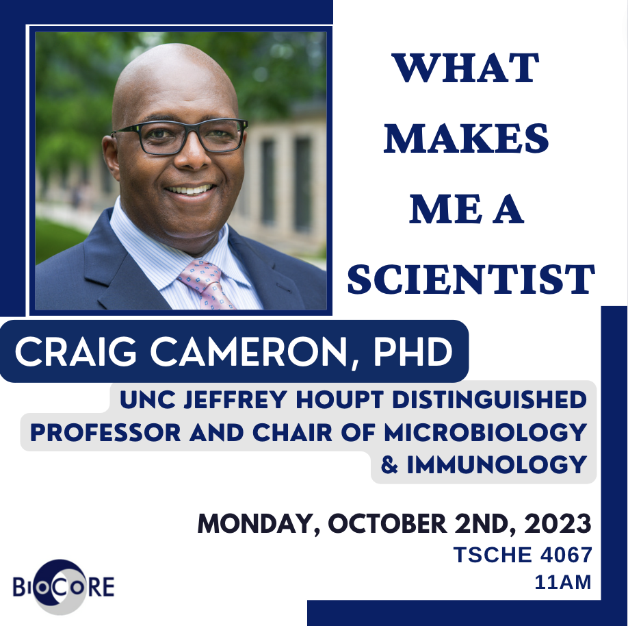 Flyer containing headshot, time, and location for Craig Cameron Talk