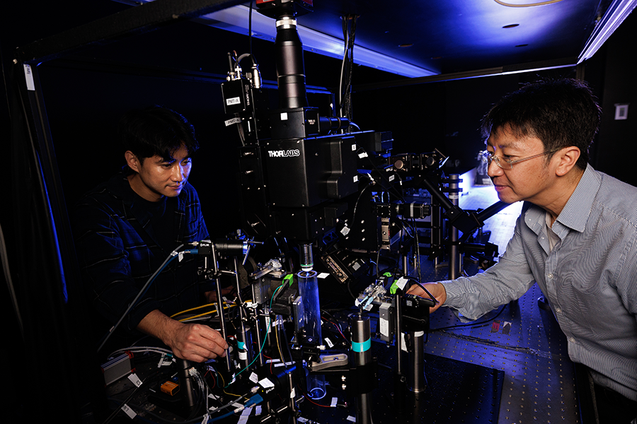 Jae-Hyun Kim, PhD, postdoctoral associate, and Nuo Li, PhD, associate professor of neurobiology in the lab