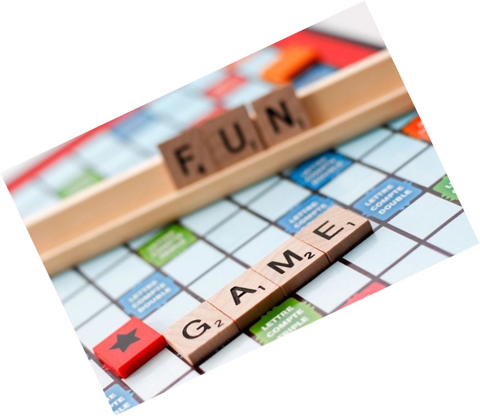 Scrabable game logo with words fun and game