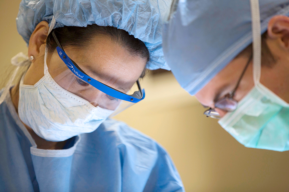 Shelley Hwang and colleague performing a double mastectomy