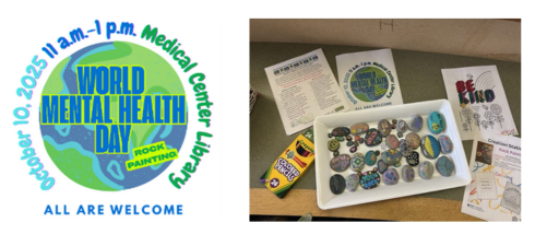 Composite World mental Health Day Logo and Photo of painted rocks on a table