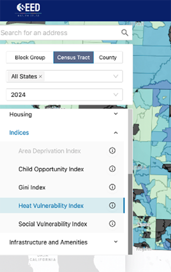 screenshot of the SEED map interface.