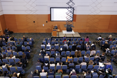 Aerial view of Lefkowitz Lecture audience.
