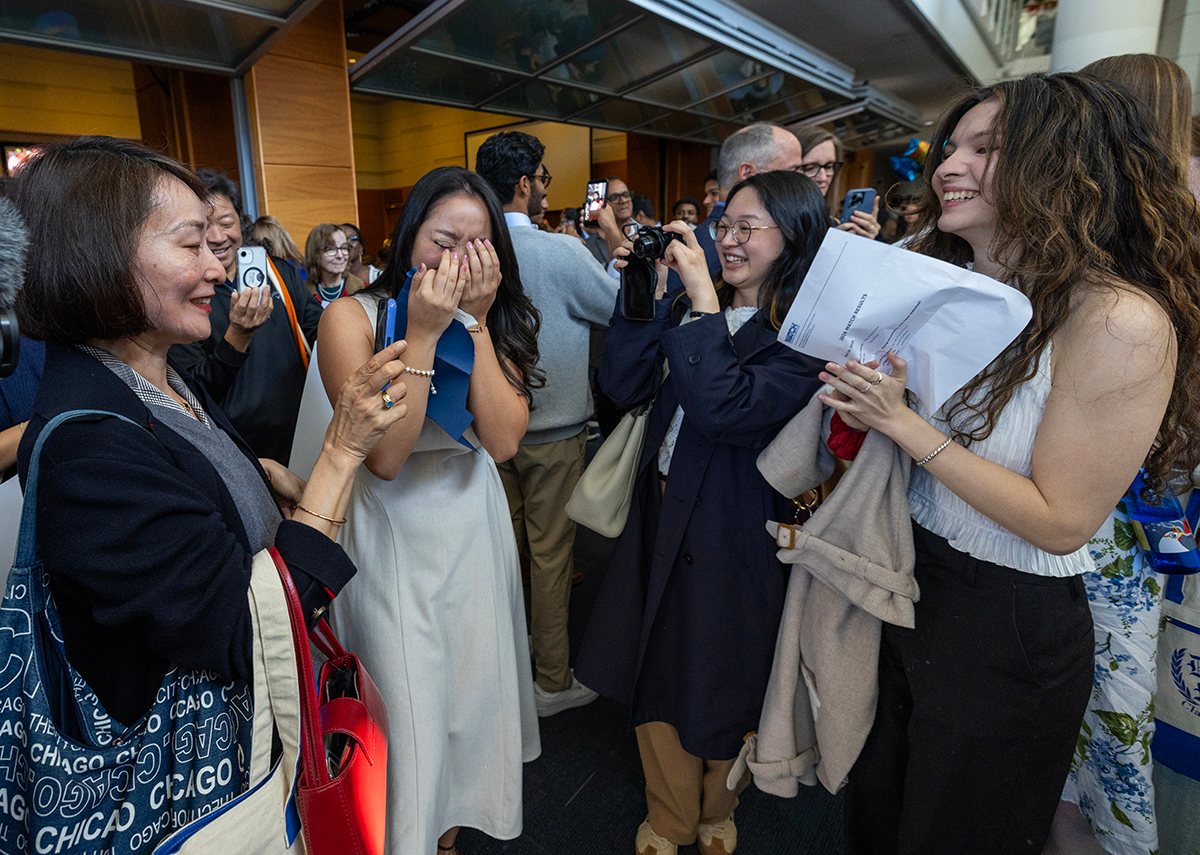 May Gao (second from left) cries tears of joy after matching with UCSF,