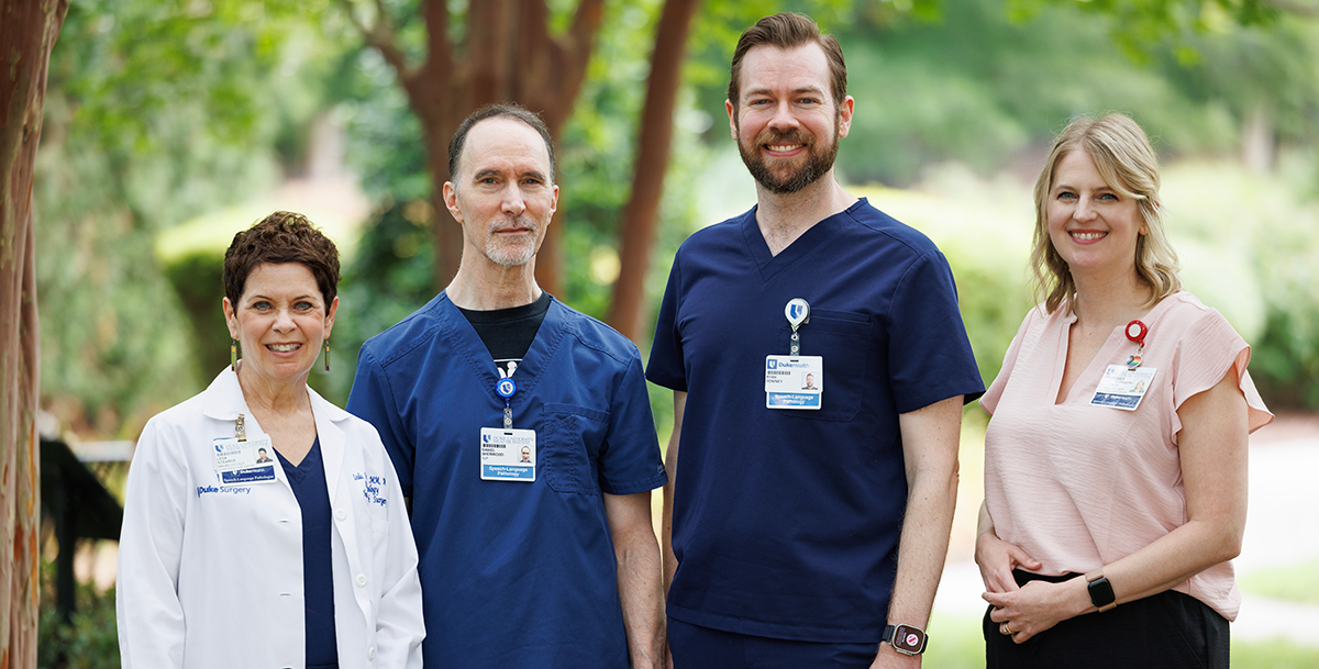Leda Scearce, CCC-SLP, MM, MS, Dan Sherwood, MS, CCC-SP, Ryan Downey, DMA, MS, CCC-SLP, and Audrey Walstrom, CCC-SLP, DMA, MA of the Duke Voice Team