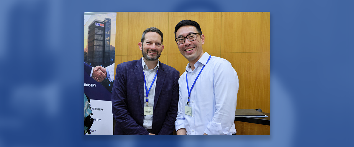 Image: Micah Luftig poses with Professors Cliburn Chan and Eng Eong Ooi while at the DASH Symposium.