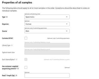 Screenshot from LIMSeq about properties of samples for sequening