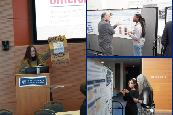 people presenting information from their research posters