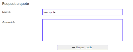 DUGSIM screenshot: Request a quote: Label and dropdown menu, comment with text box, request quote button