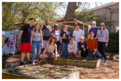 Early season garden crew at the Church of Philadelphia after a work party.  Hemal Patel is 3rd from left in the back row, I am in the straw hat in the front.