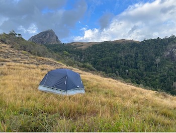 blue tent in the grasslands of Madagascar