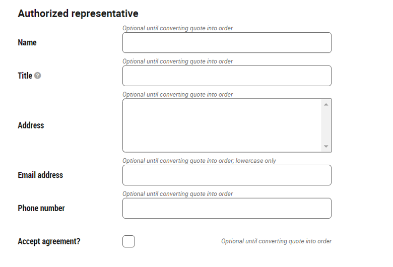 SeqLIMS screenshot of the authorized representative form