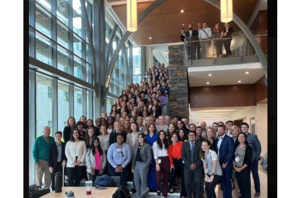 IPE atrium filled with DPT faculty, staff, students and alumni