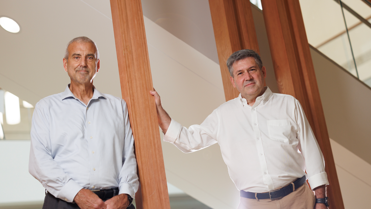 Scott Antonia, MD, PhD, professor of medicine and director of the Duke Cancer Institute for Cancer Immunotherapy, left, and Jose Conejo-Garcia, MD, PhD, professor of immunology and integrative immunobiology, right
