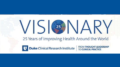 25th anniversary logo for the DCRI. VISIONARY; 25 years of improving health around the world.