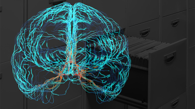 graphic image of brain superimposed over an open filing cabinet drawer