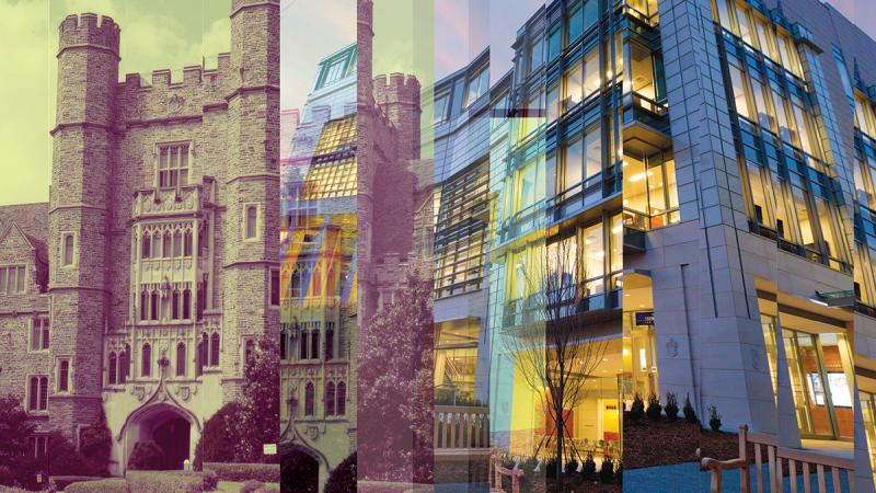 graphic collage of two buildings