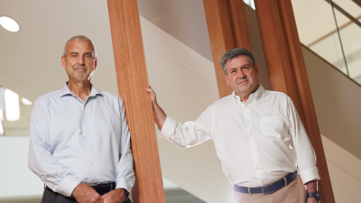 Scott Antonia, MD, PhD, professor of medicine and director of the Duke Cancer Institute for Cancer Immunotherapy, left, and Jose Conejo-Garcia, MD, PhD, professor of immunology and integrative immunobiology, right