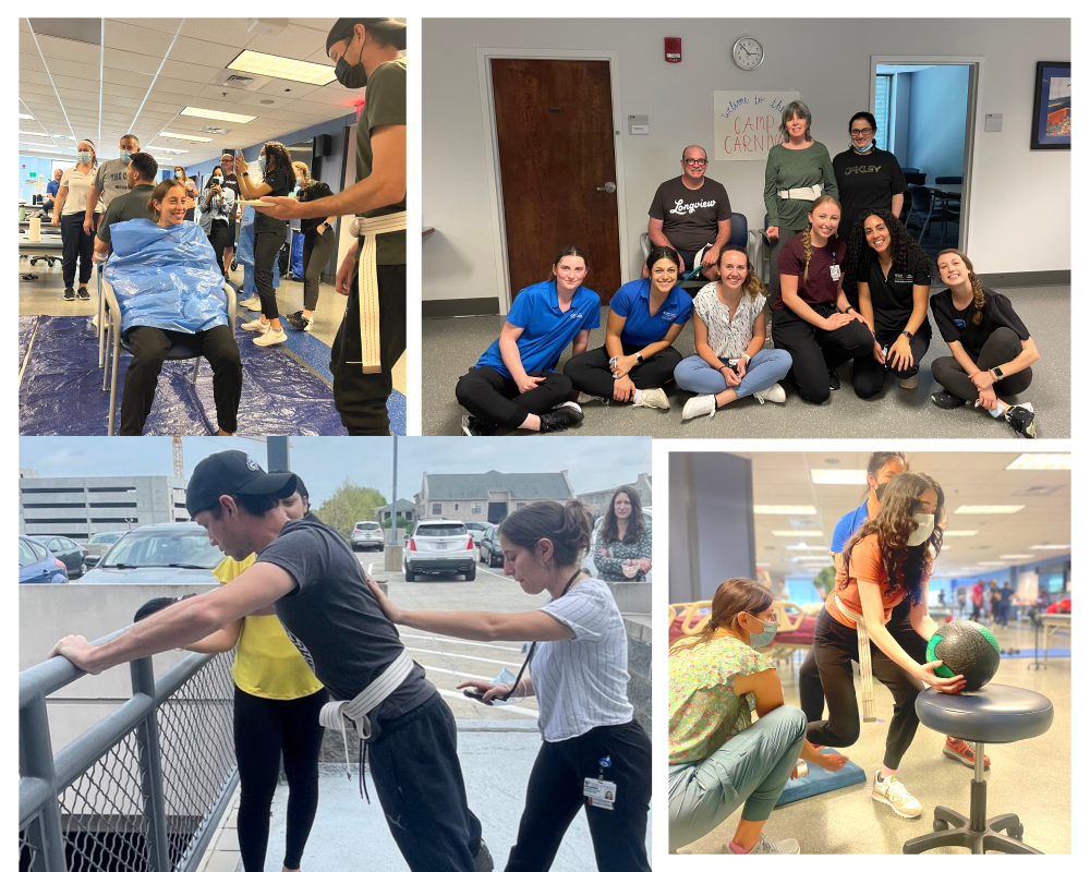 a four picture collage of students helping participants of Neuro Camp 