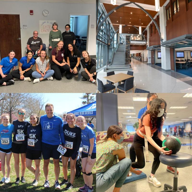 A group of people, inside the building, people at a run event and PT 