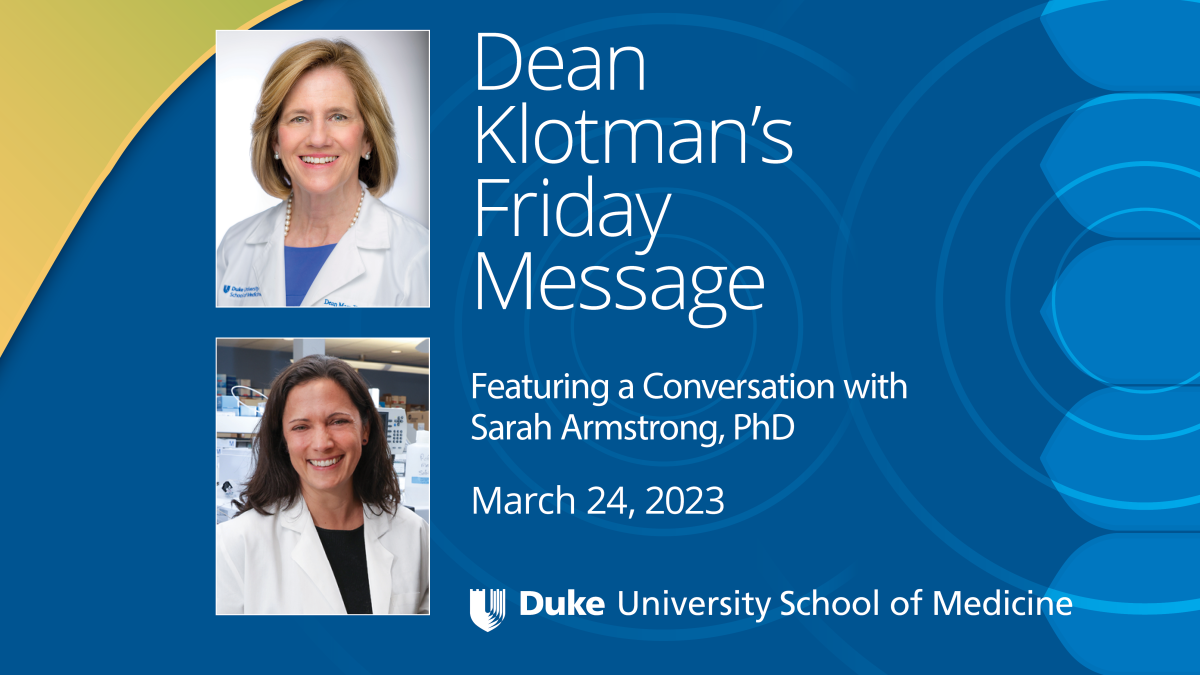 Video Thumbnail -Dean's Klotman's Friday Message featuring a conversation with Sarah Armstrong