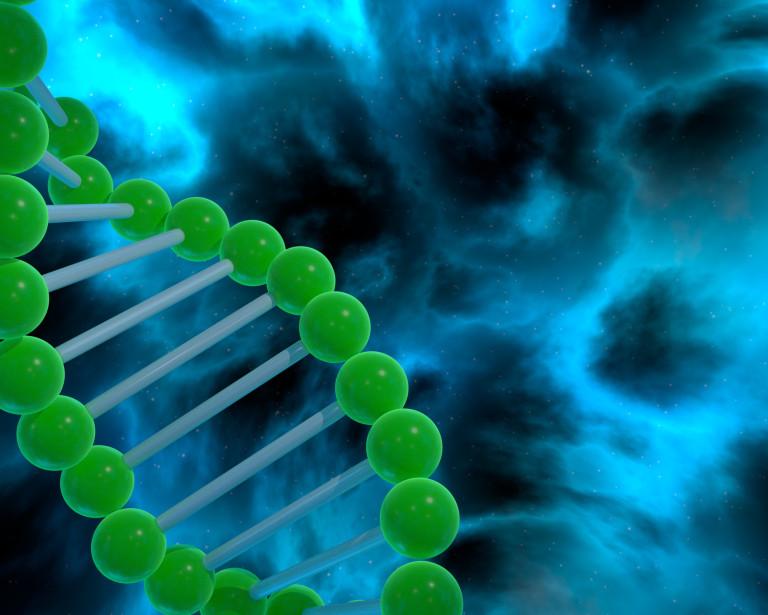 double helix strand on a cloudy background