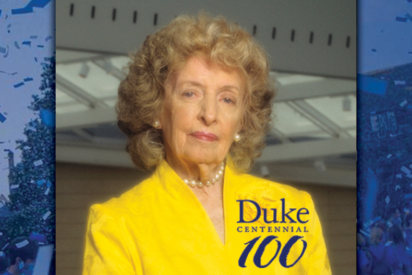 Mary Duke Biddle Trent Semans with the Duke Centennial  logo