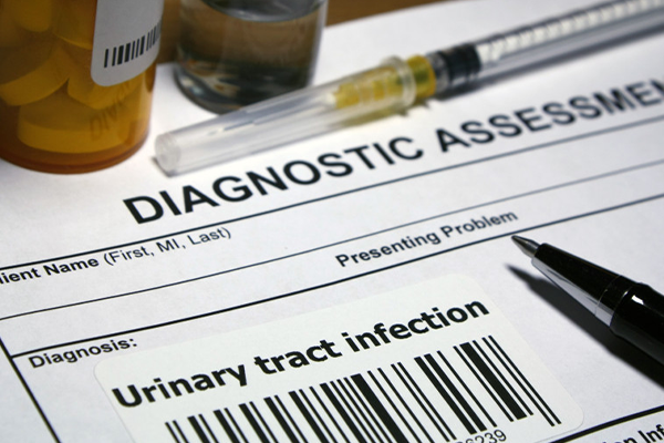 Lab paperwork that says "diagnostic assessment: urinary tract infection. 