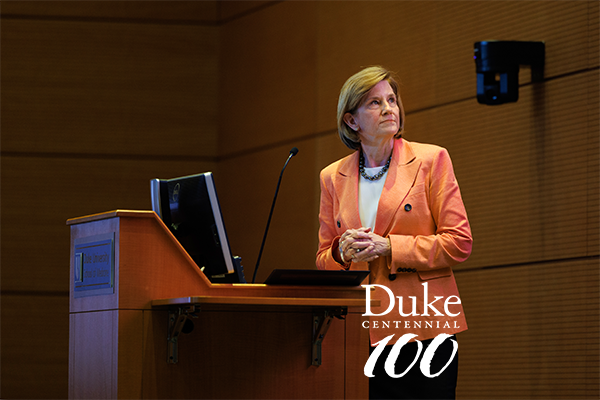 Dean Mary Klotman, MD, delivering the 2024 State of the School address