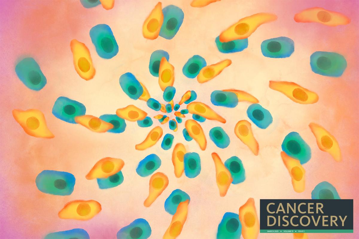Cancer cell illustration on the cover of the journal Cancer Discovery
