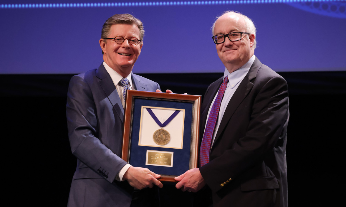 Duke University President Vincent Prince and J. Scott Gibson.