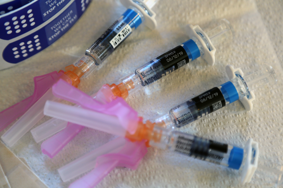 An array of flu syringes