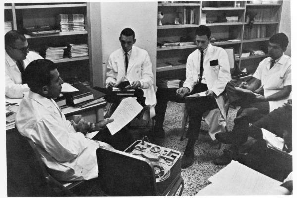 Archival image of former Chair of Medicine Eugene Stead and other Duke University School of Medicine faculty