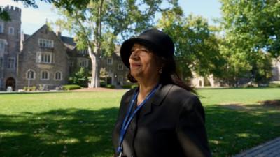 Xiomara Mañón Boyce stands outside on Duke's campus