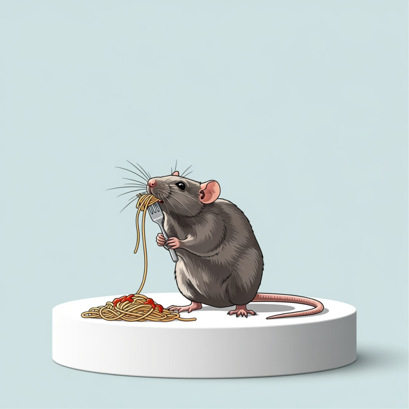 Shutterstock photo of a mouse eating spaghetti
